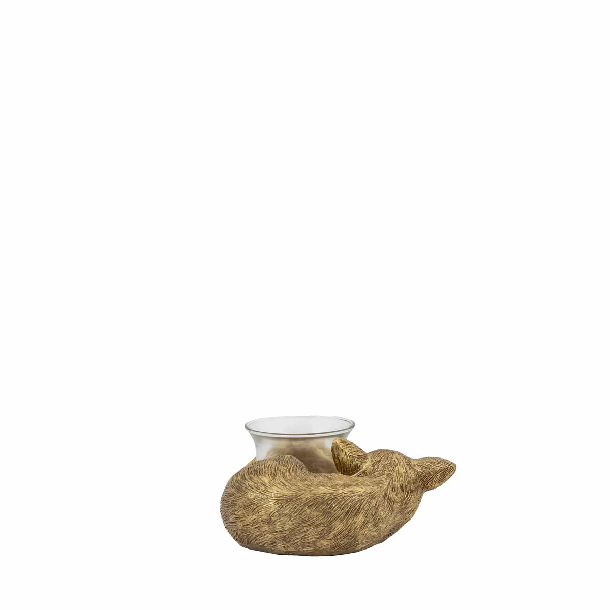Sleeping Fox Tealight Holder Gold.