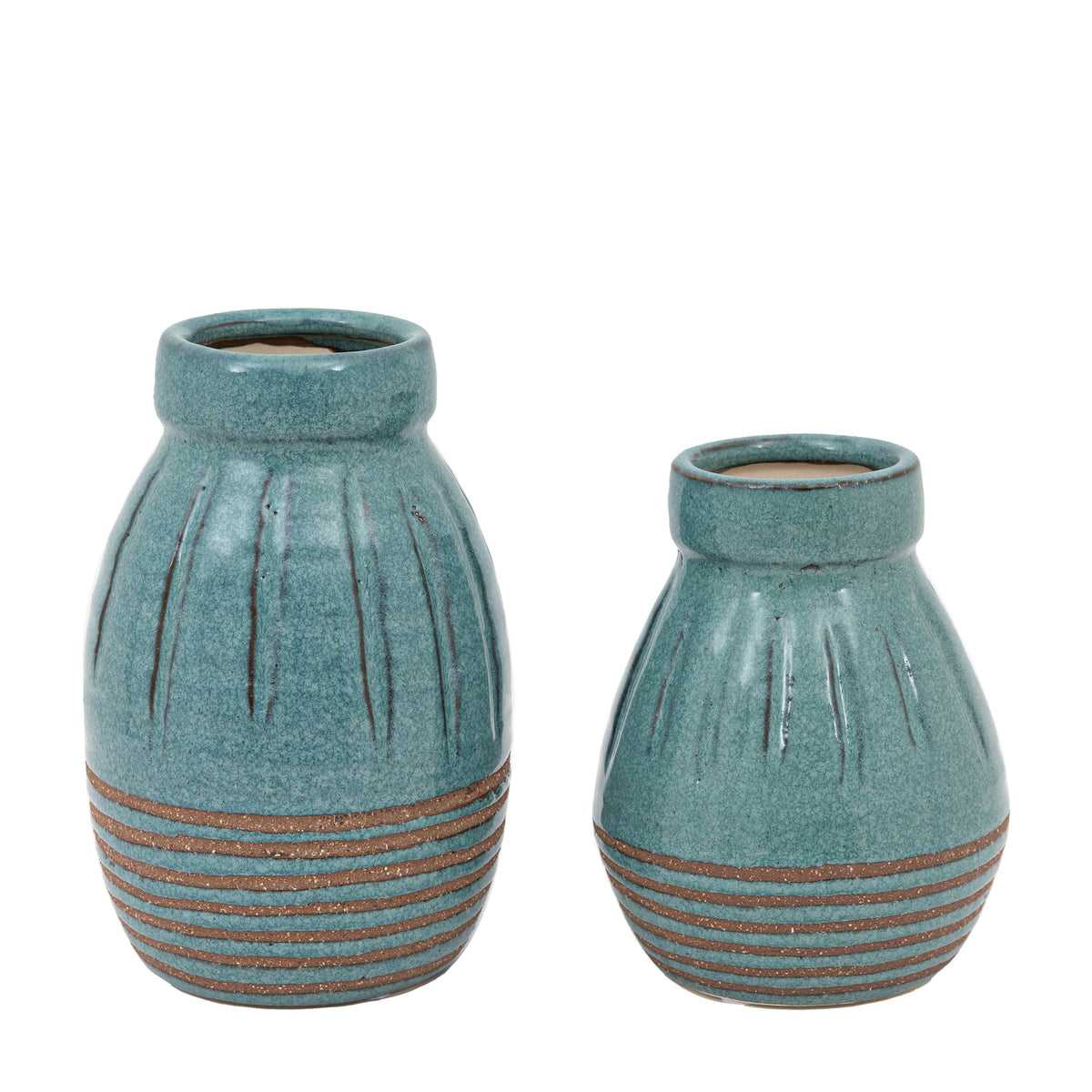 Bodhi Accessories Southwold Ribbed Ceramic Vase Teal Set of 2 House of Isabella UK