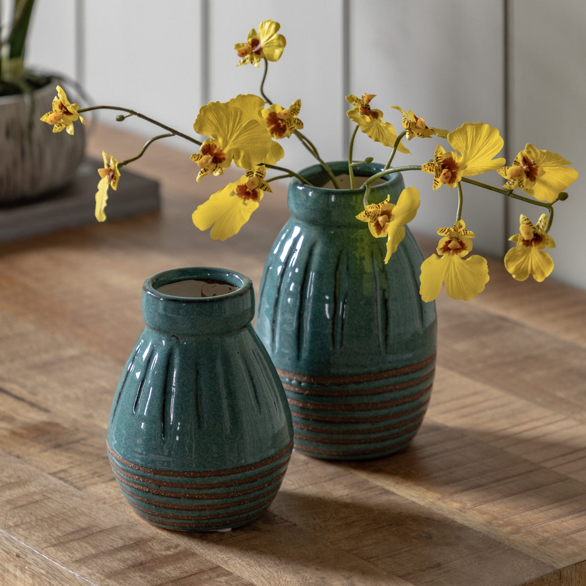 Bodhi Accessories Southwold Ribbed Ceramic Vase Teal Set of 2 House of Isabella UK