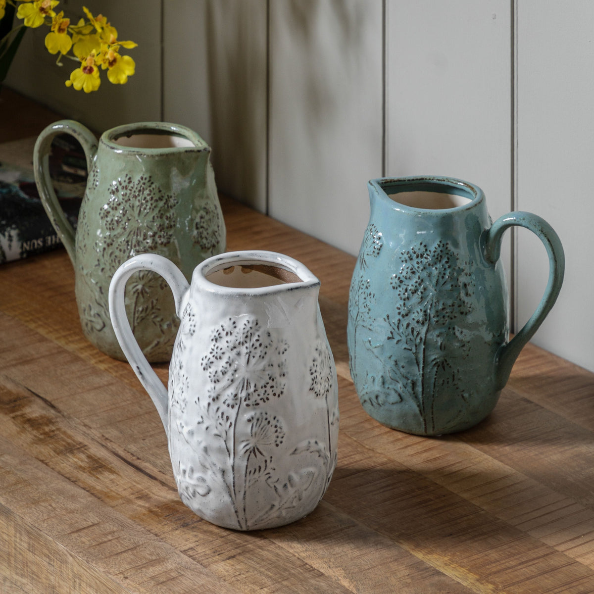 Bodhi Accessories Springs Embossed Ceramic Jug Stone House of Isabella UK