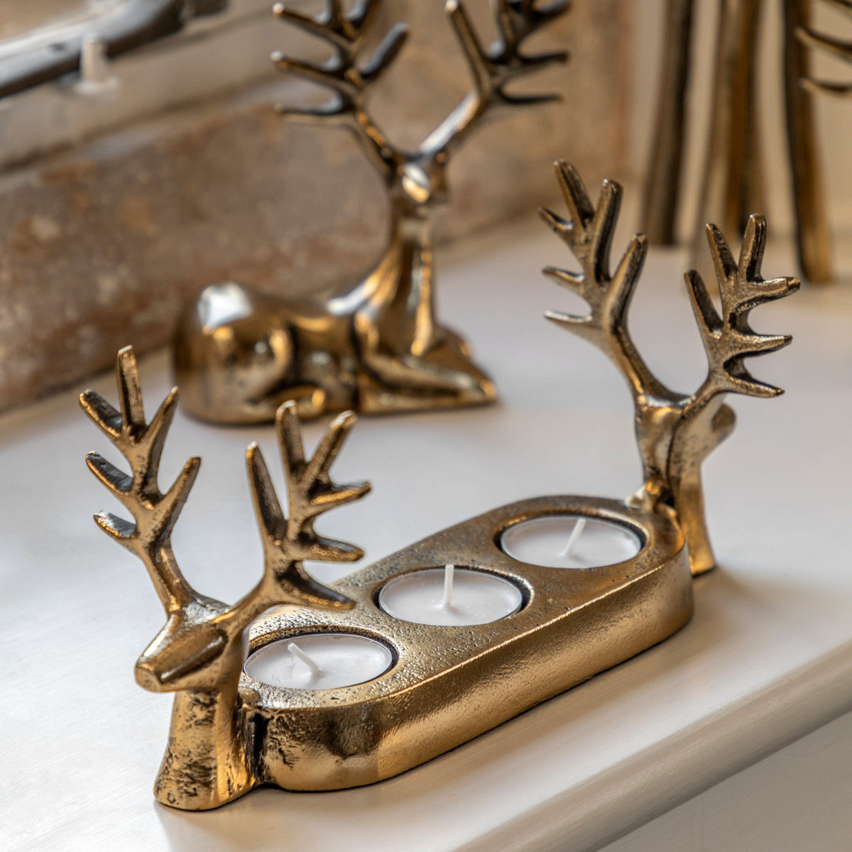 Bodhi Accessories Stag Gold Trio Tealight Holder House of Isabella UK