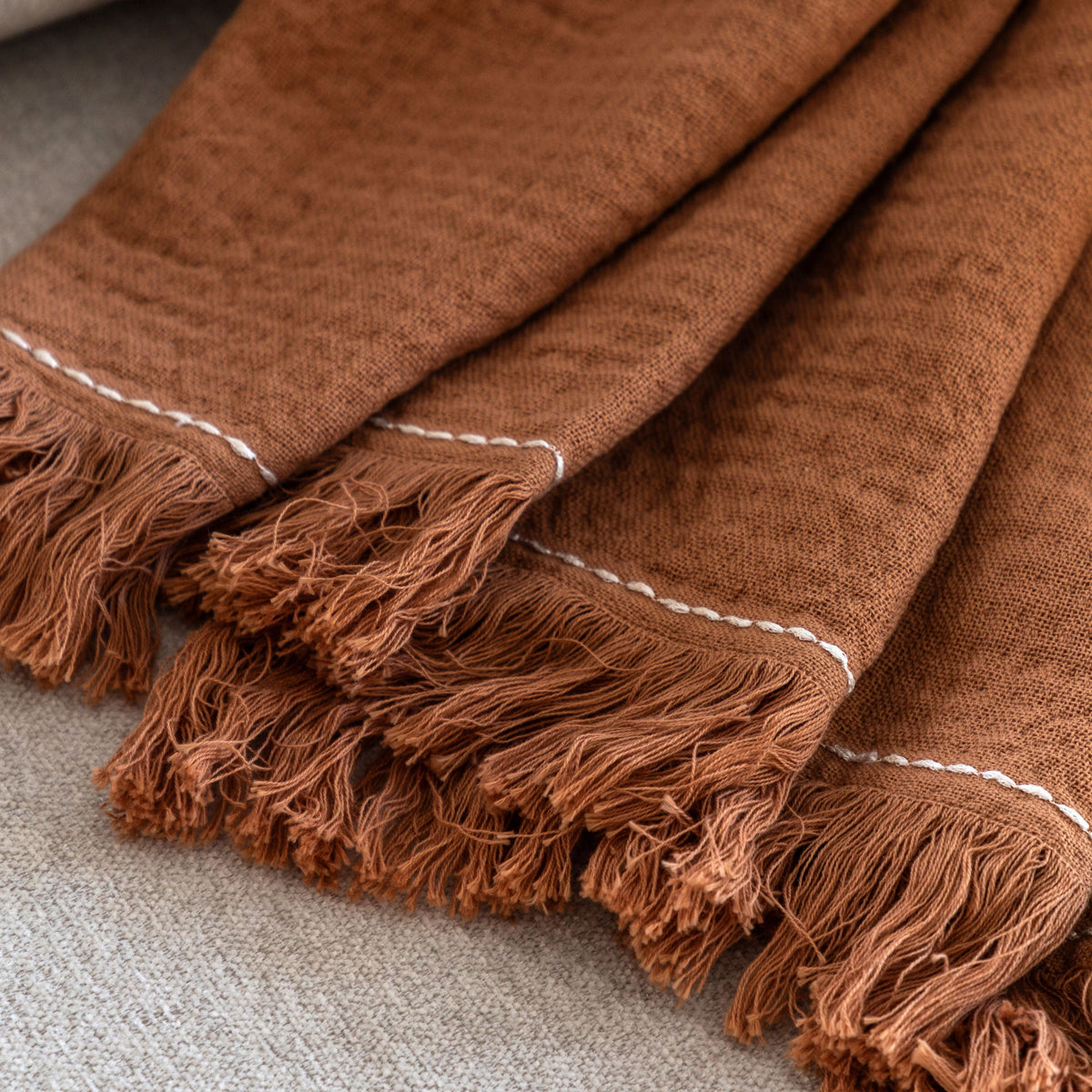 Bodhi Accessories Stitched Border Waffle Throw Apricot House of Isabella UK