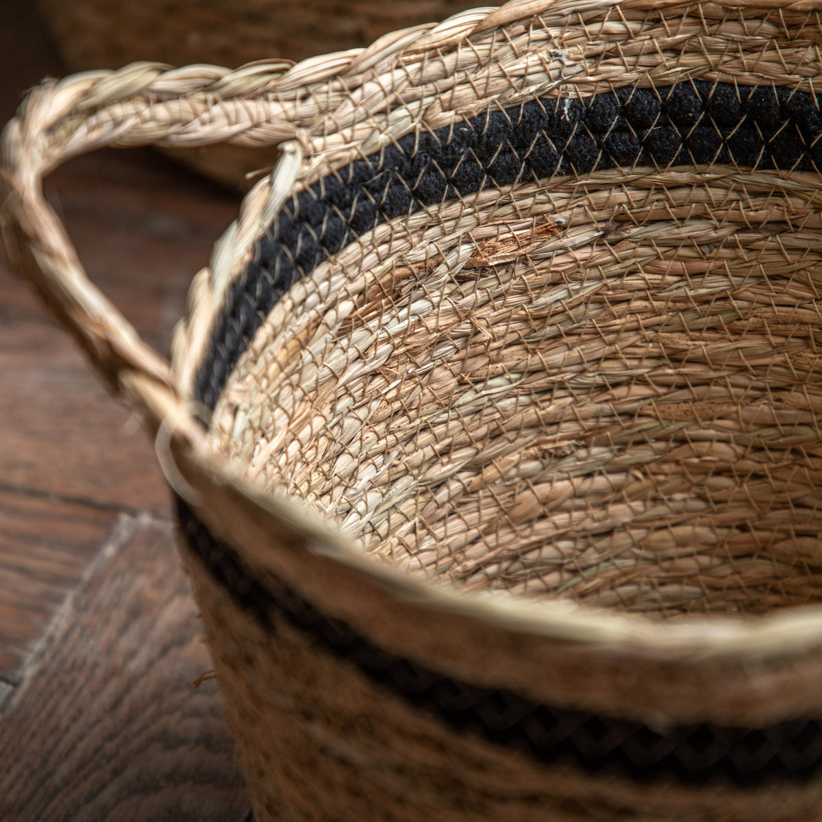 Bodhi Accessories Storage Basket Black White Olive Stripe Nest of 3 House of Isabella UK