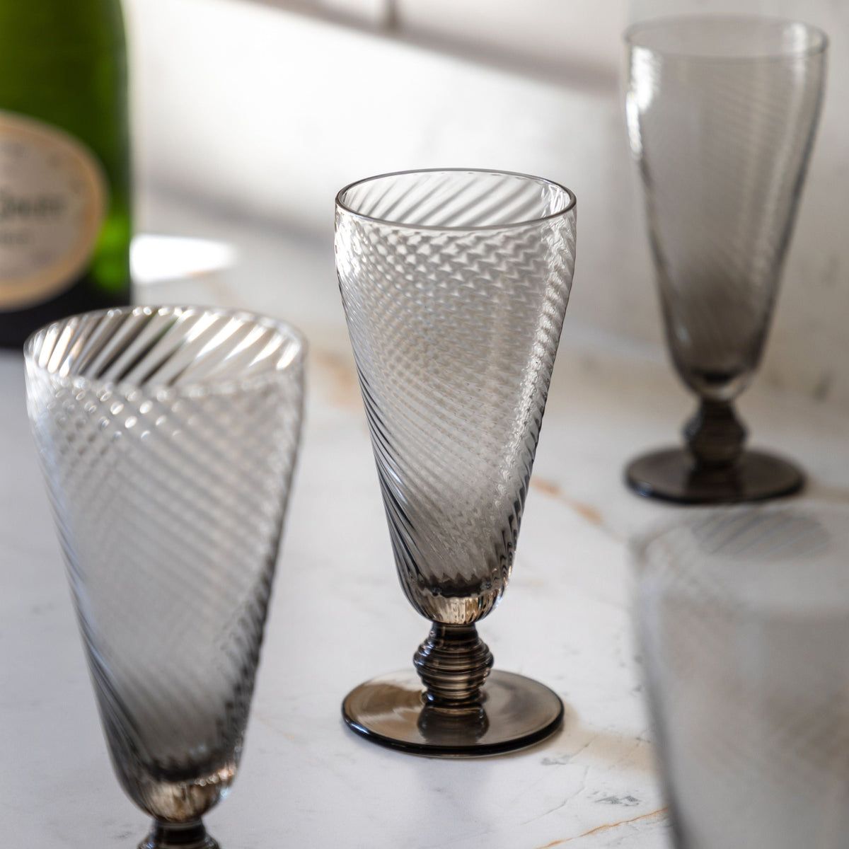 Bodhi Accessories Swirl Flute Glass Smoked Grey 4pk House of Isabella UK