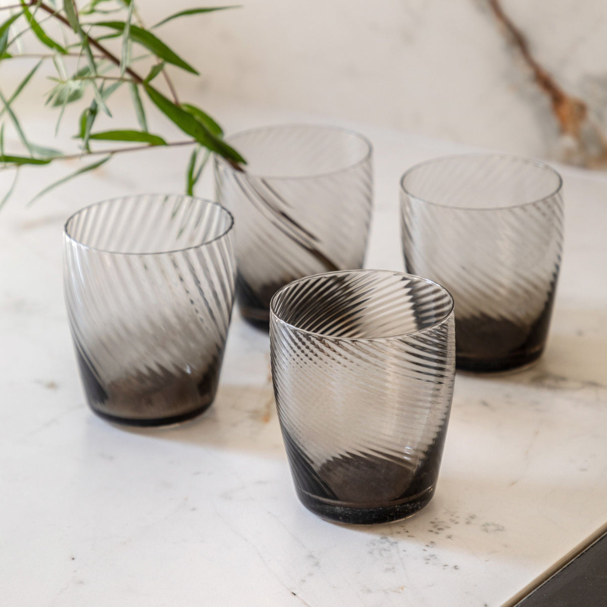 Bodhi Accessories Swirl Tumbler Glass Smoked Grey 4pk House of Isabella UK