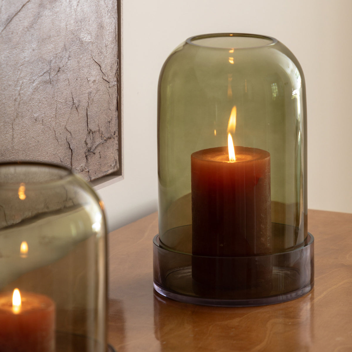 Bodhi Accessories Tamar Smoked Candle Holder Green Large House of Isabella UK