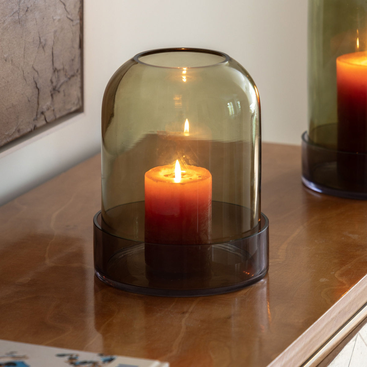 Bodhi Accessories Tamar Smoked Candle Holder Green Small House of Isabella UK