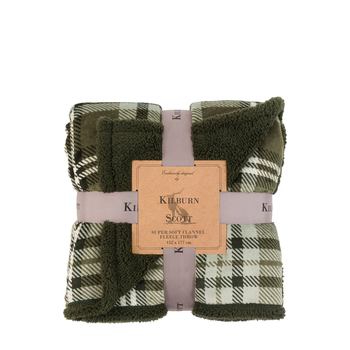 Bodhi Accessories Tartan Sherpa Throw Olive House of Isabella UK