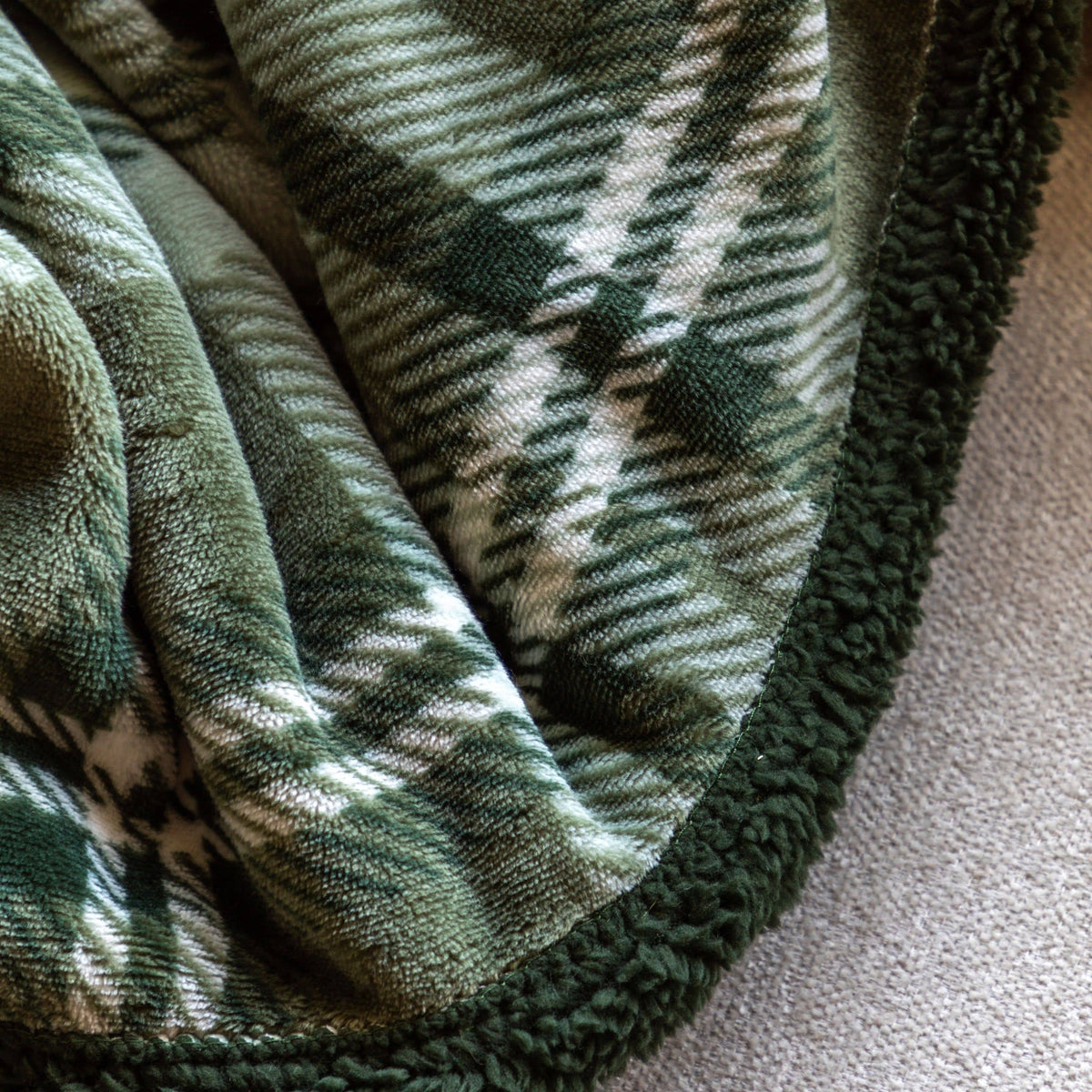 Bodhi Accessories Tartan Sherpa Throw Olive House of Isabella UK