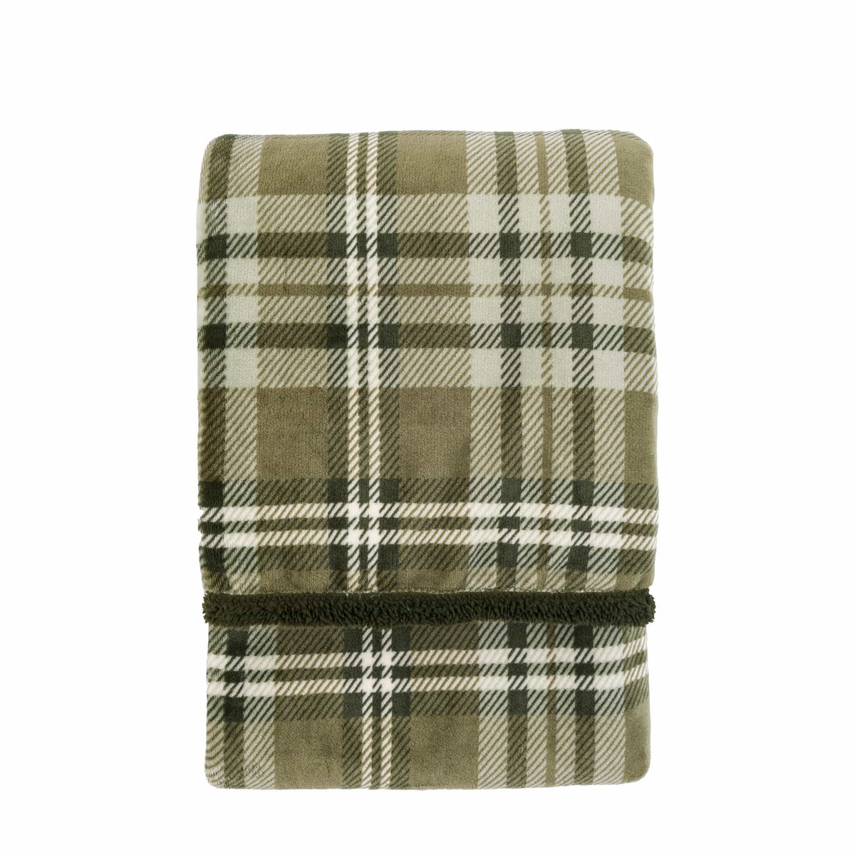 Bodhi Accessories Tartan Sherpa Throw Olive House of Isabella UK