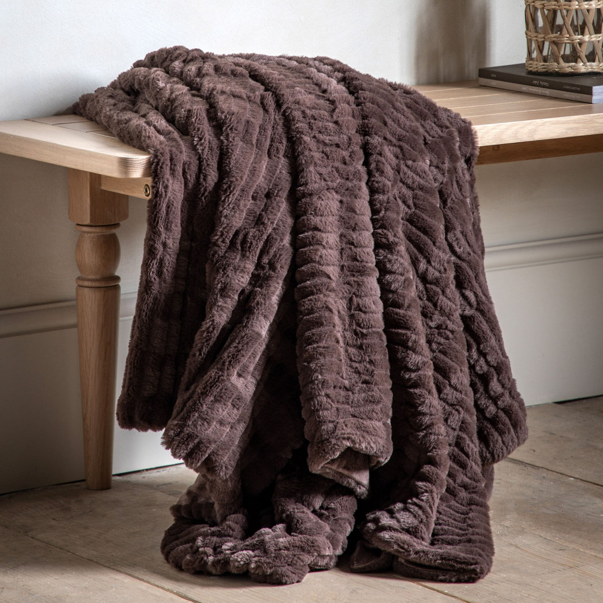 Textured Rabbit Fur Throw Brown.