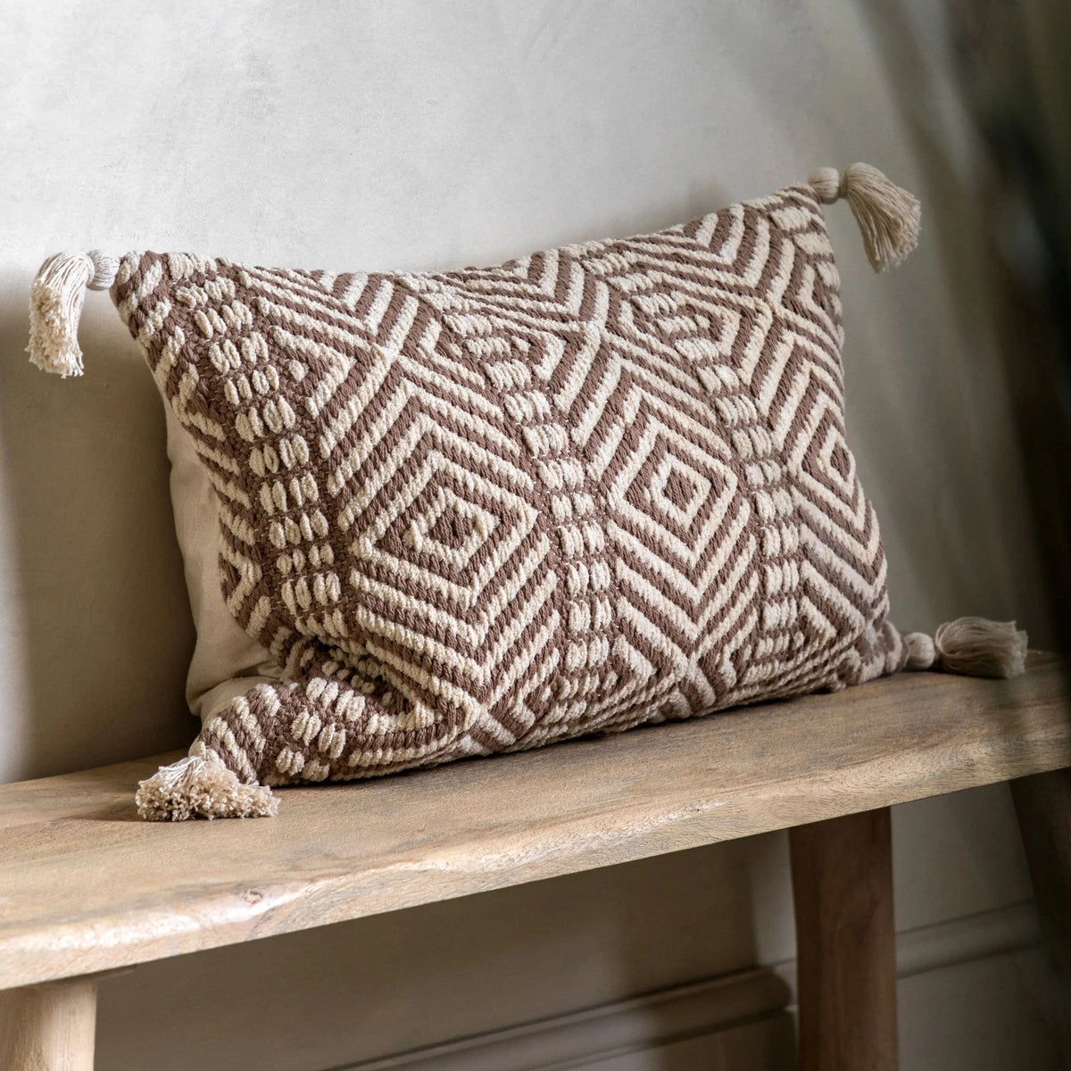 Bodhi Accessories Thea Woven Cushion Cream House of Isabella UK