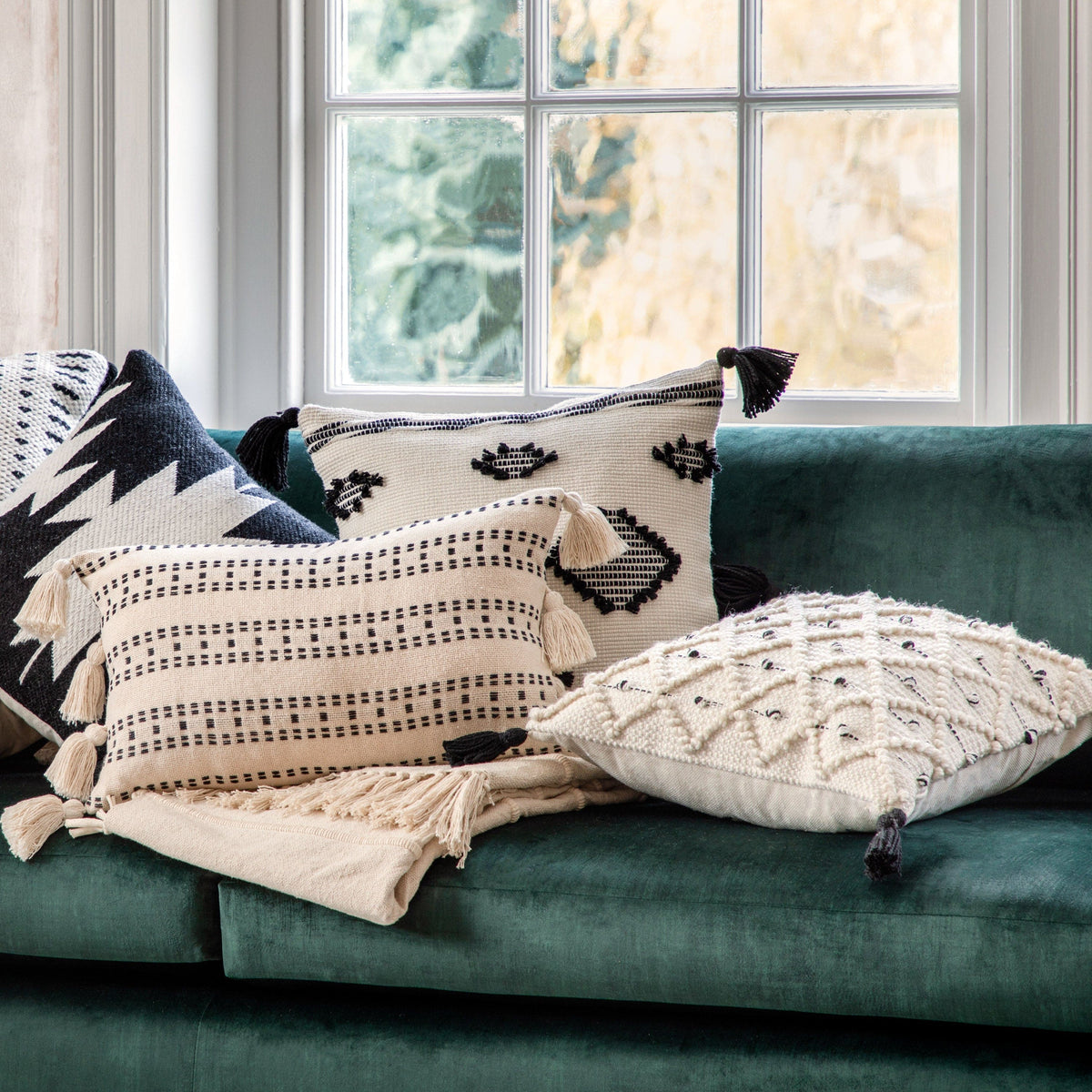 Bodhi Accessories Tilyar Natural and Black Cushion House of Isabella UK