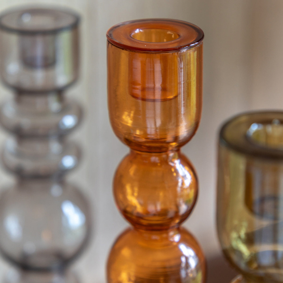 Bodhi Accessories Villena Glass Taper Candlestick Amber House of Isabella UK