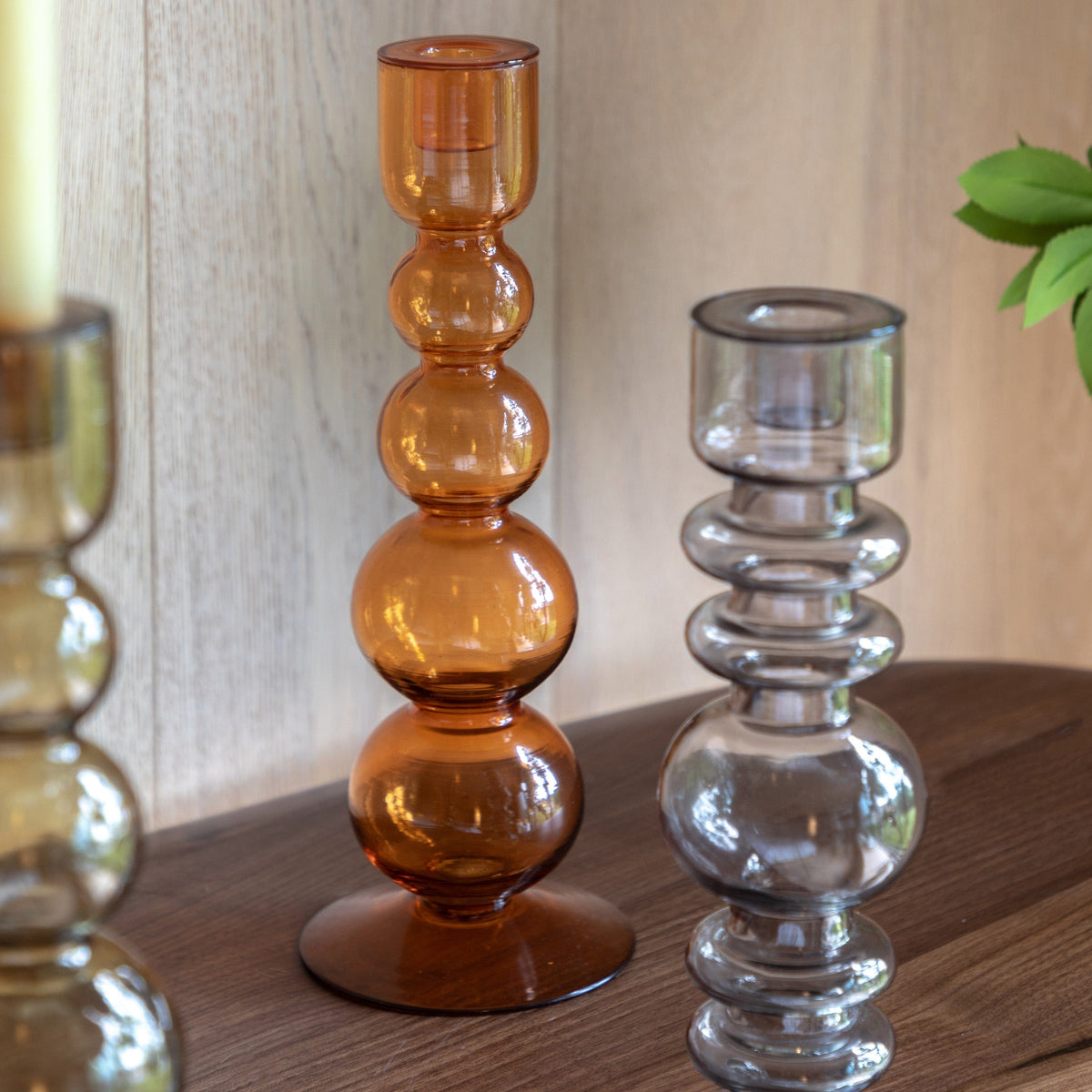 Bodhi Accessories Villena Glass Taper Candlestick Amber House of Isabella UK