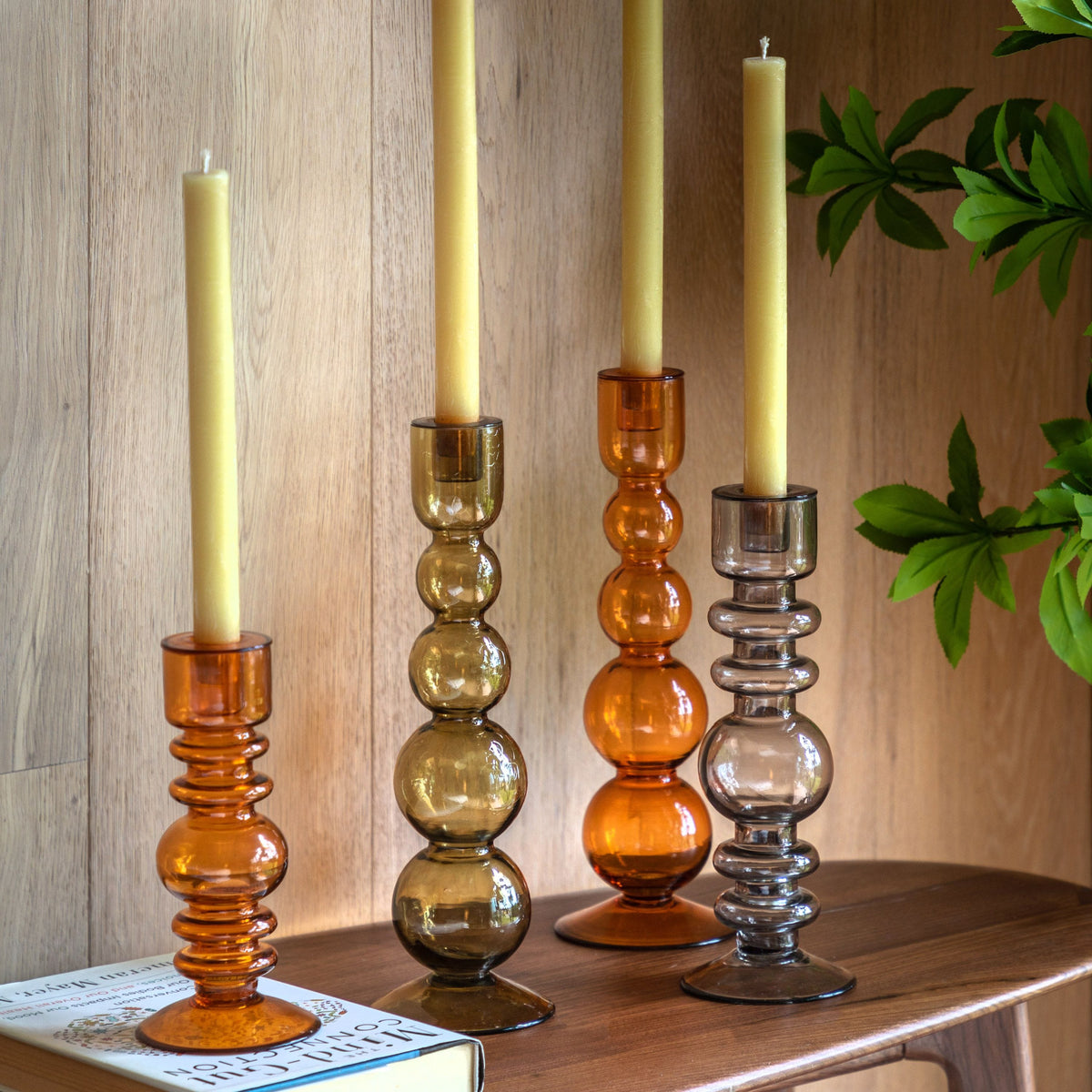 Bodhi Accessories Villena Glass Taper Candlestick Olive House of Isabella UK