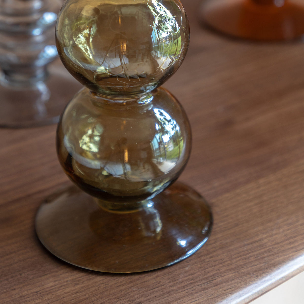 Bodhi Accessories Villena Glass Taper Candlestick Olive House of Isabella UK