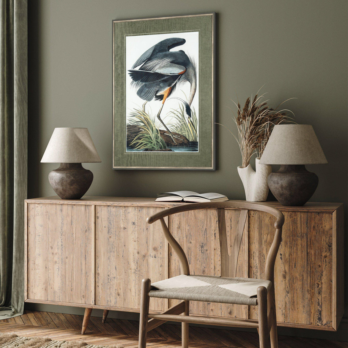 Bodhi Accessories Vintage Blue Heron Framed Art House of Isabella UK