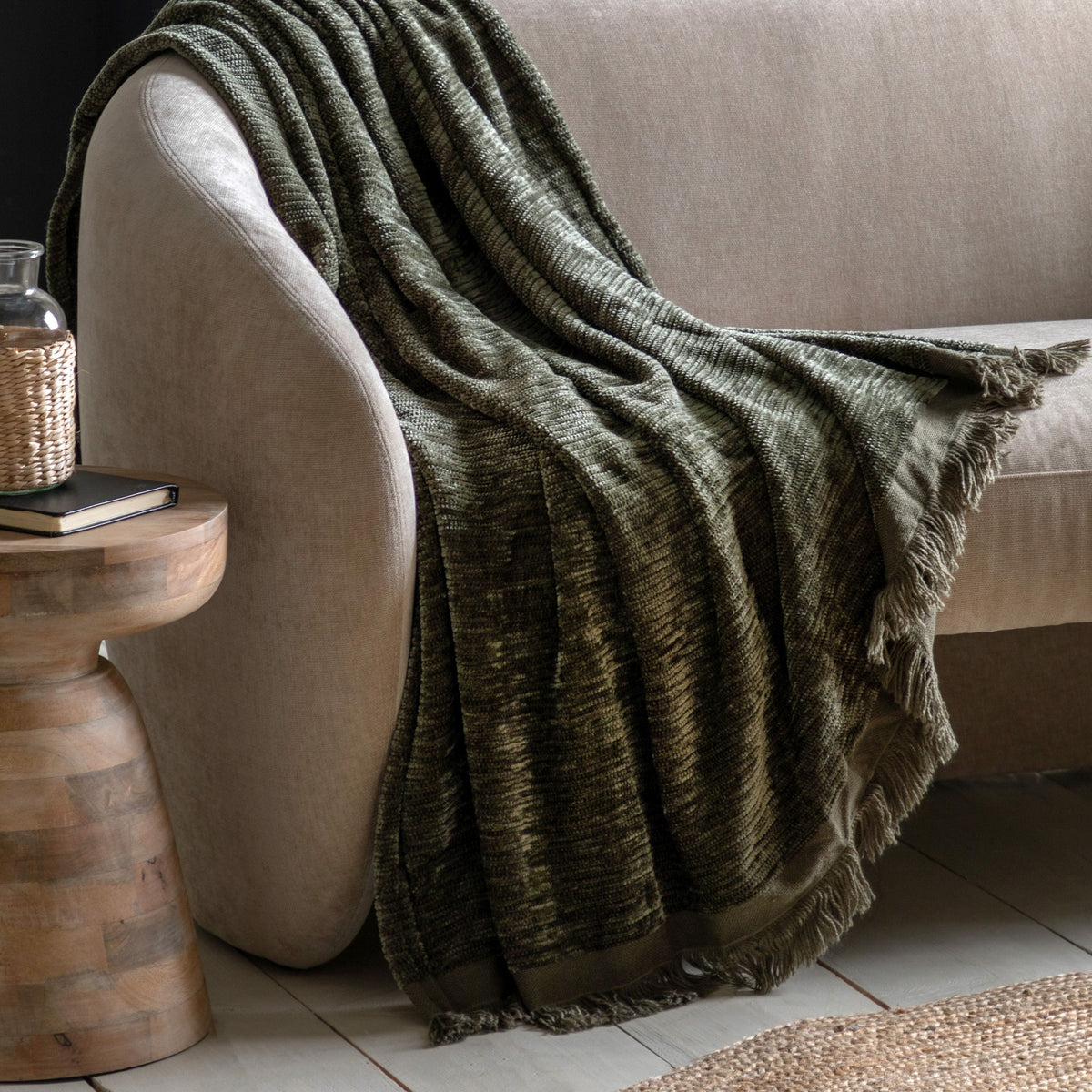 Bodhi Accessories Willow Chenille Throw Khaki House of Isabella UK