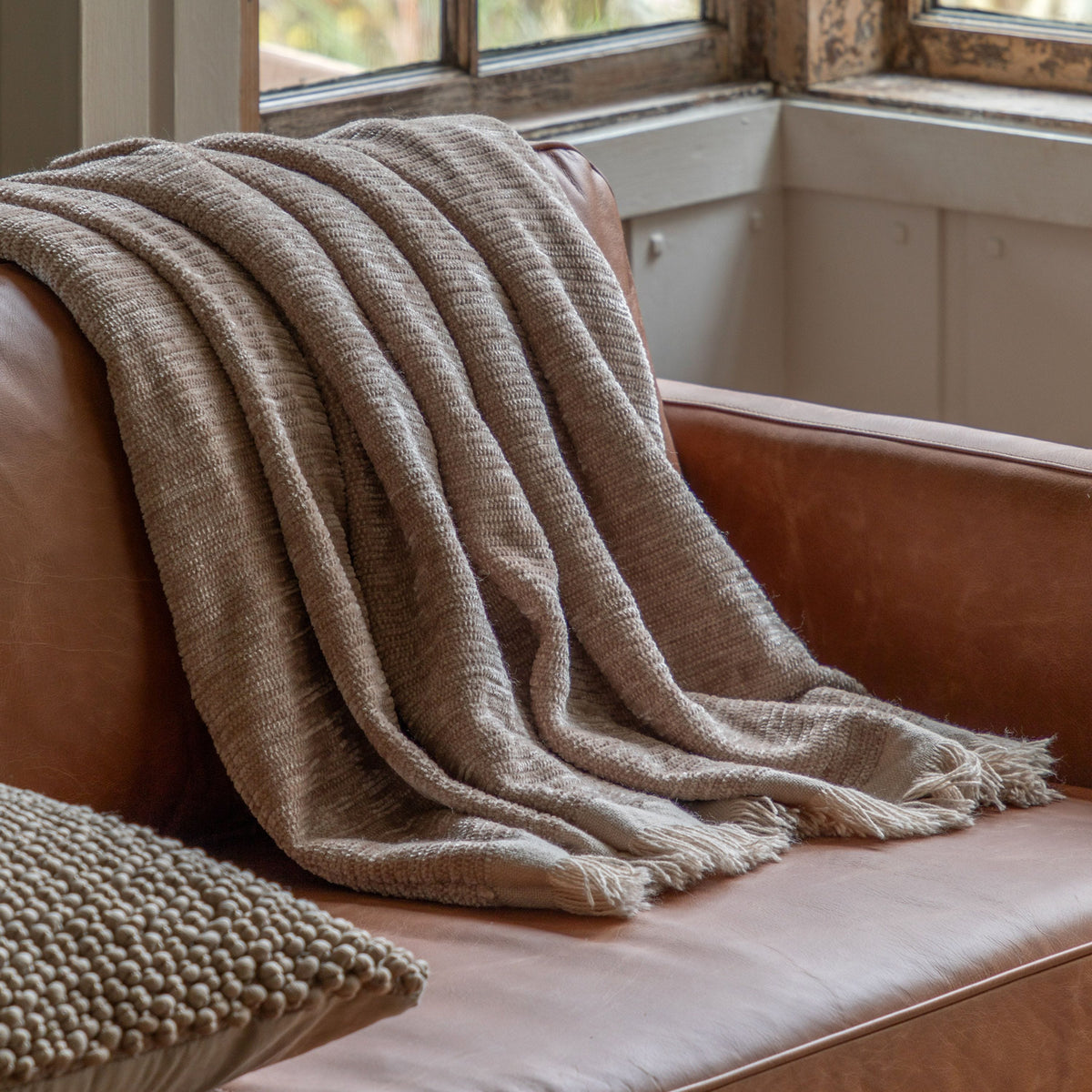 Bodhi Accessories Willow Chenille Throw Natural House of Isabella UK