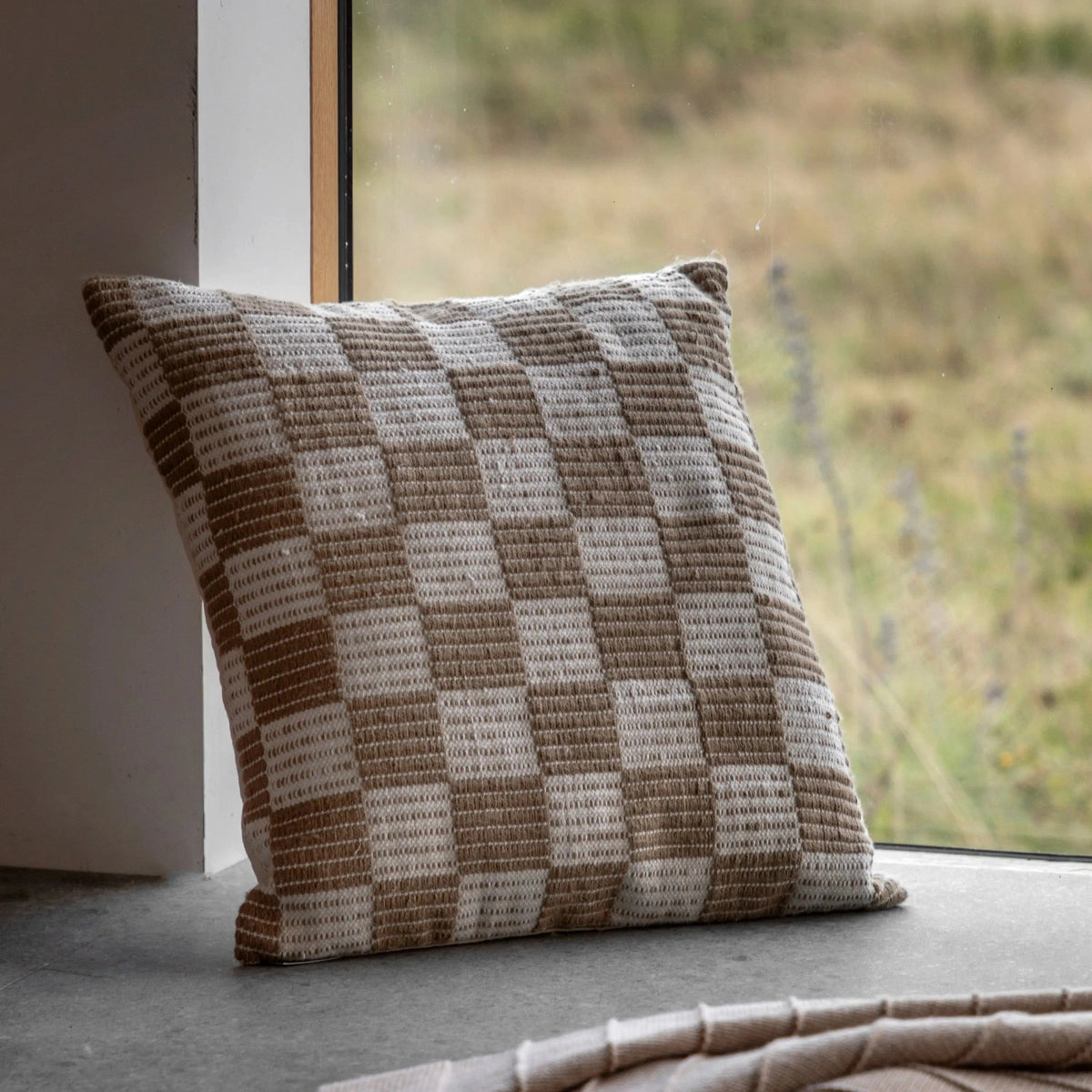 Bodhi Accessories Winster Check Woven Cushion Taupe House of Isabella UK