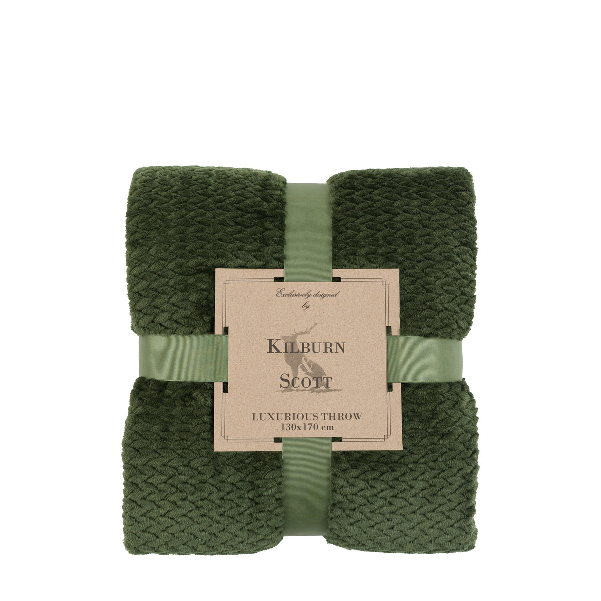 Bodhi Accessories Woodland Chevron Embossed Throw Green House of Isabella UK