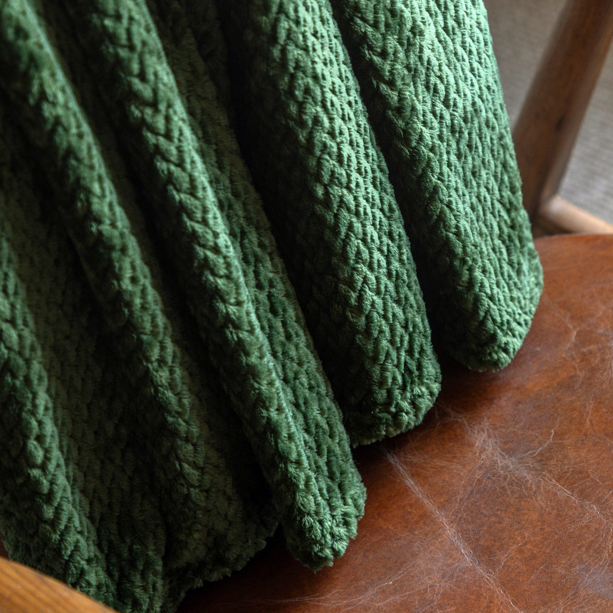 Bodhi Accessories Woodland Chevron Embossed Throw Green House of Isabella UK