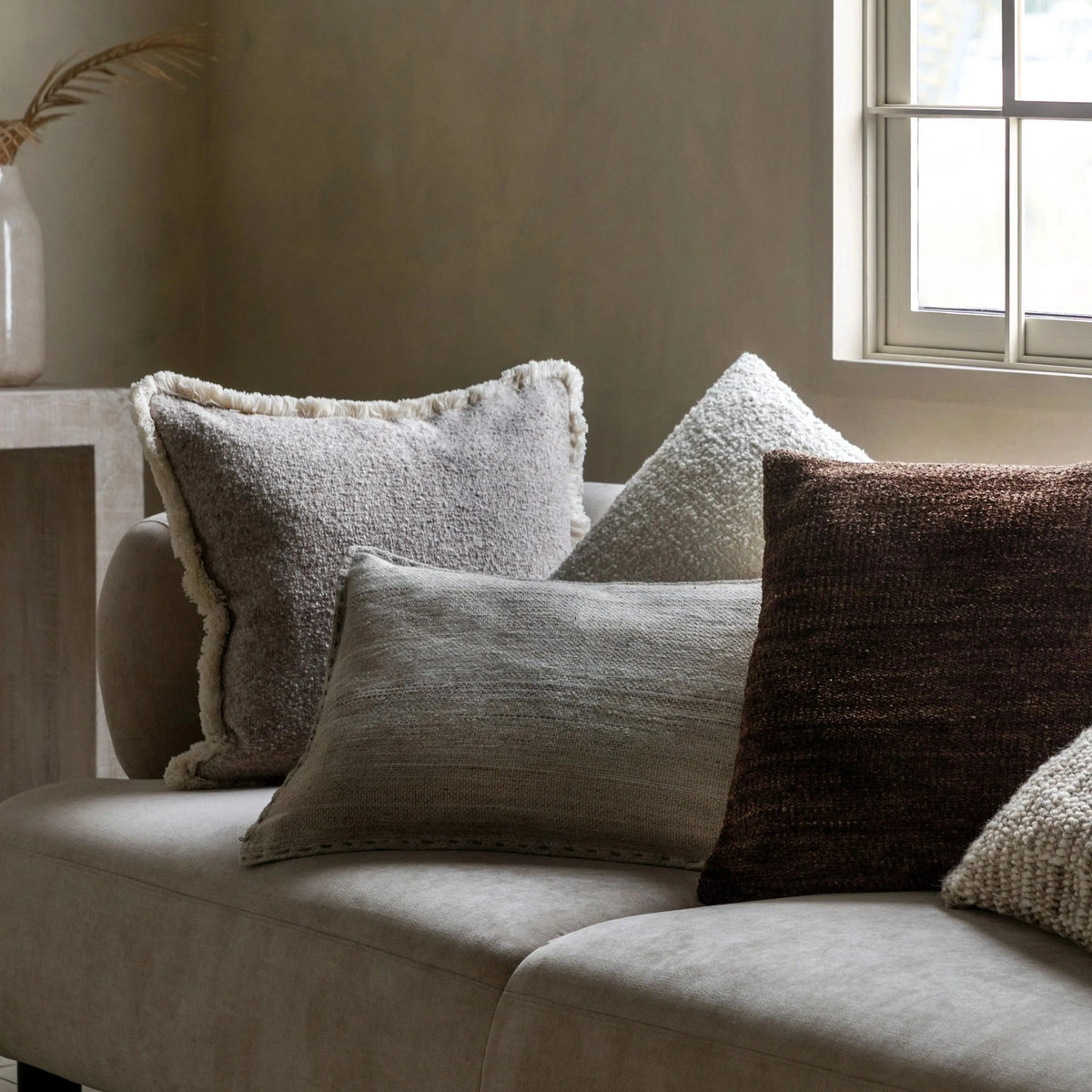 Bodhi Accessories Woodleigh Fringe Cushion Stone House of Isabella UK