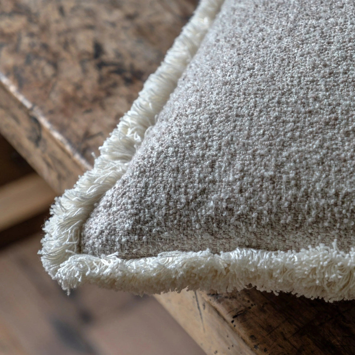 Bodhi Accessories Woodleigh Fringe Cushion Stone House of Isabella UK