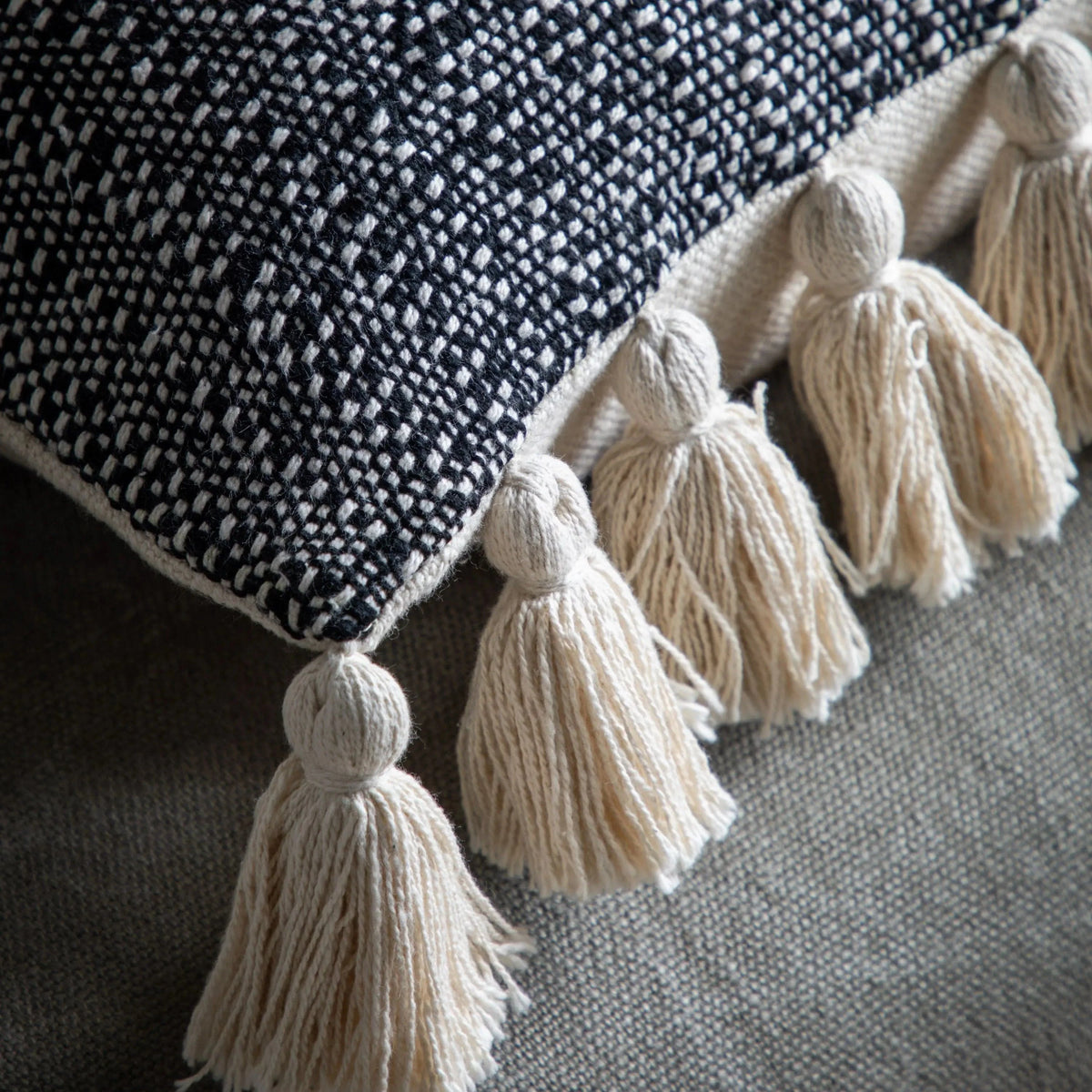 Bodhi Accessories Woven Cushion with Tassels Black House of Isabella UK