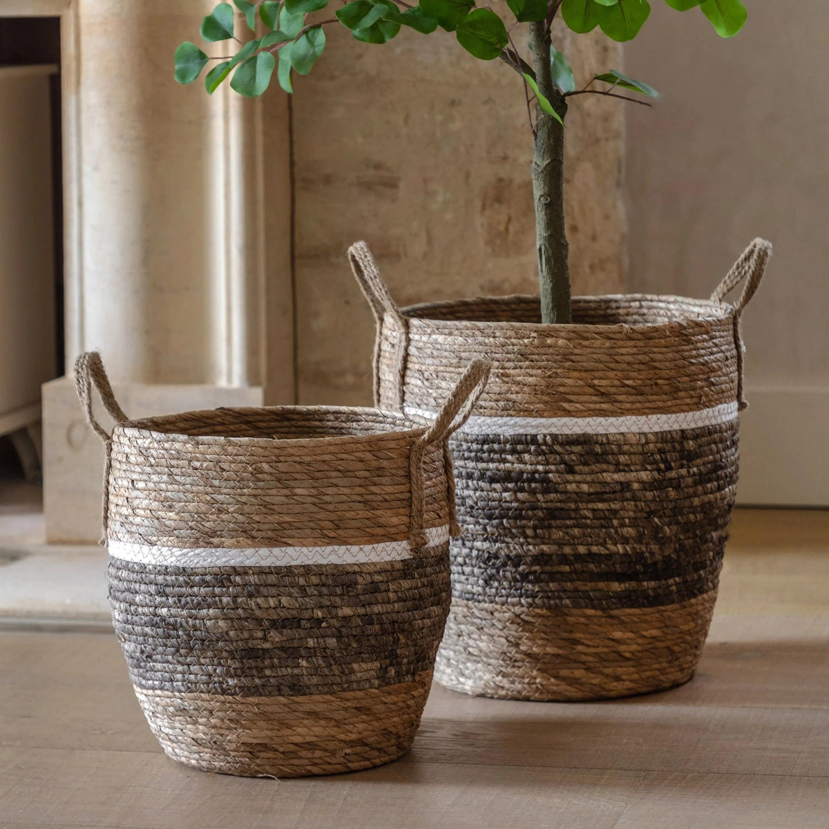 Bodhi Accessories Woven Storage Basket Contrast Stripe Set of 2 House of Isabella UK