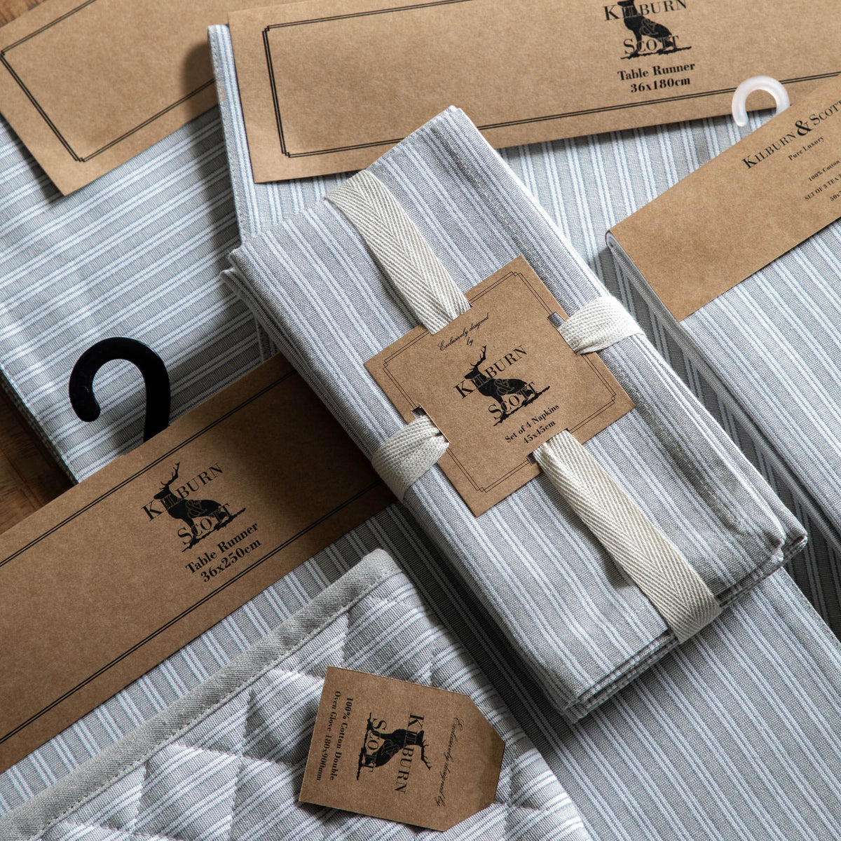 Bodhi Accessories Woven Striped Tea Towel Grey 3pk House of Isabella UK