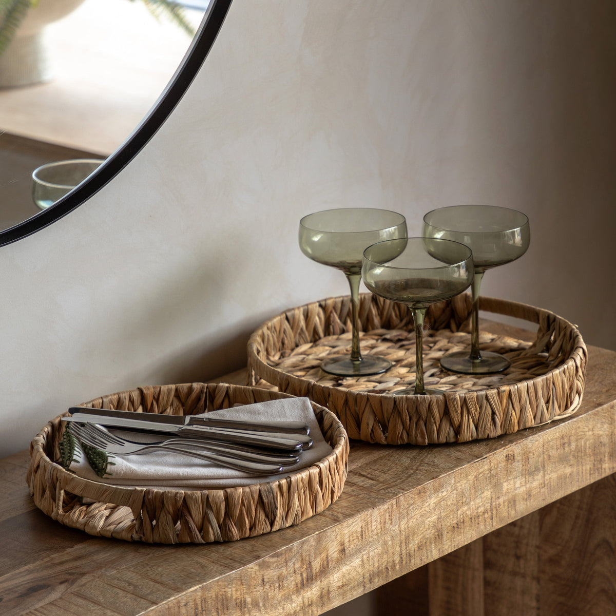 Bodhi Accessories Wye Woven Round Tray Natural Set of 2 House of Isabella UK