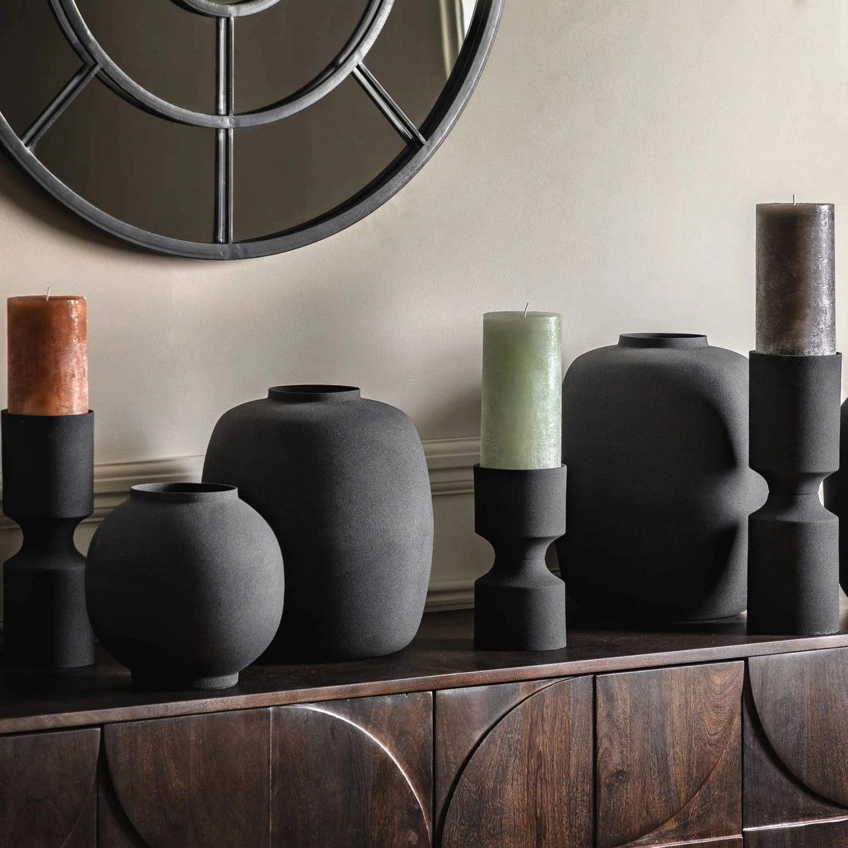 Bodhi Accessories Zila Black Candlestick Set of 3 House of Isabella UK