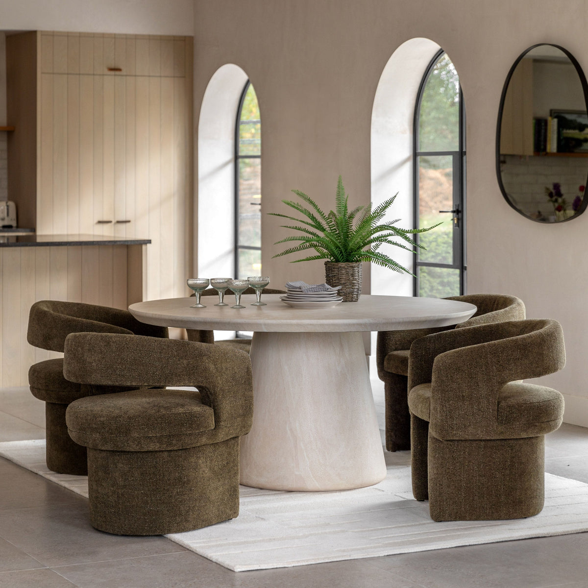 Bodhi Dining Pedra Round Dining Tble Travertine House of Isabella UK