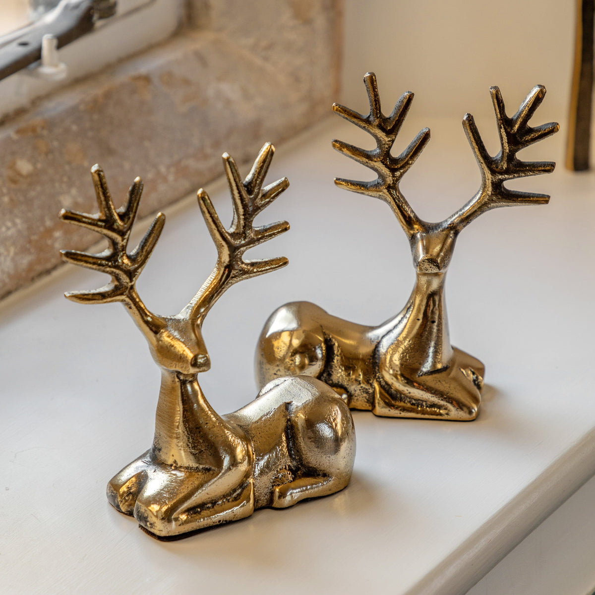 Bodhi Gifts & Hampers Stag Antique Gold Set of 2 Decorations House of Isabella UK