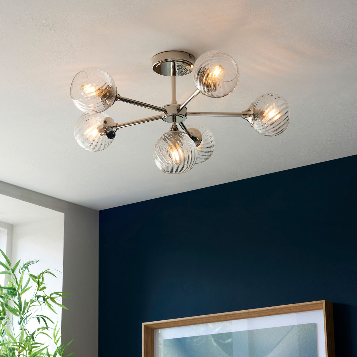 Allegra 6 Ceiling Light Bright Nickel.
