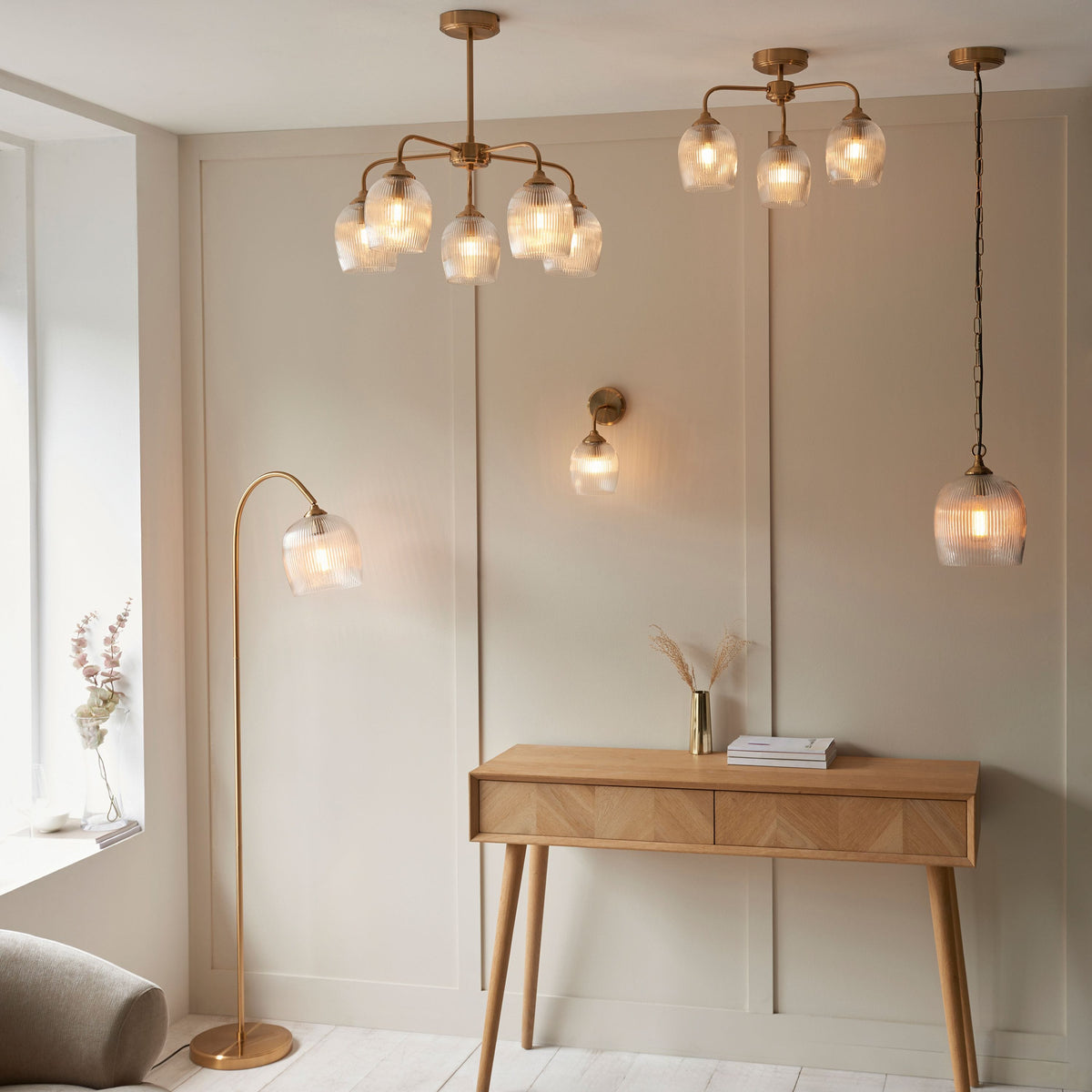 Bodhi Lighting Ashcroft Ribbed 1 Pendant Light Brushed Aged Brass House of Isabella UK