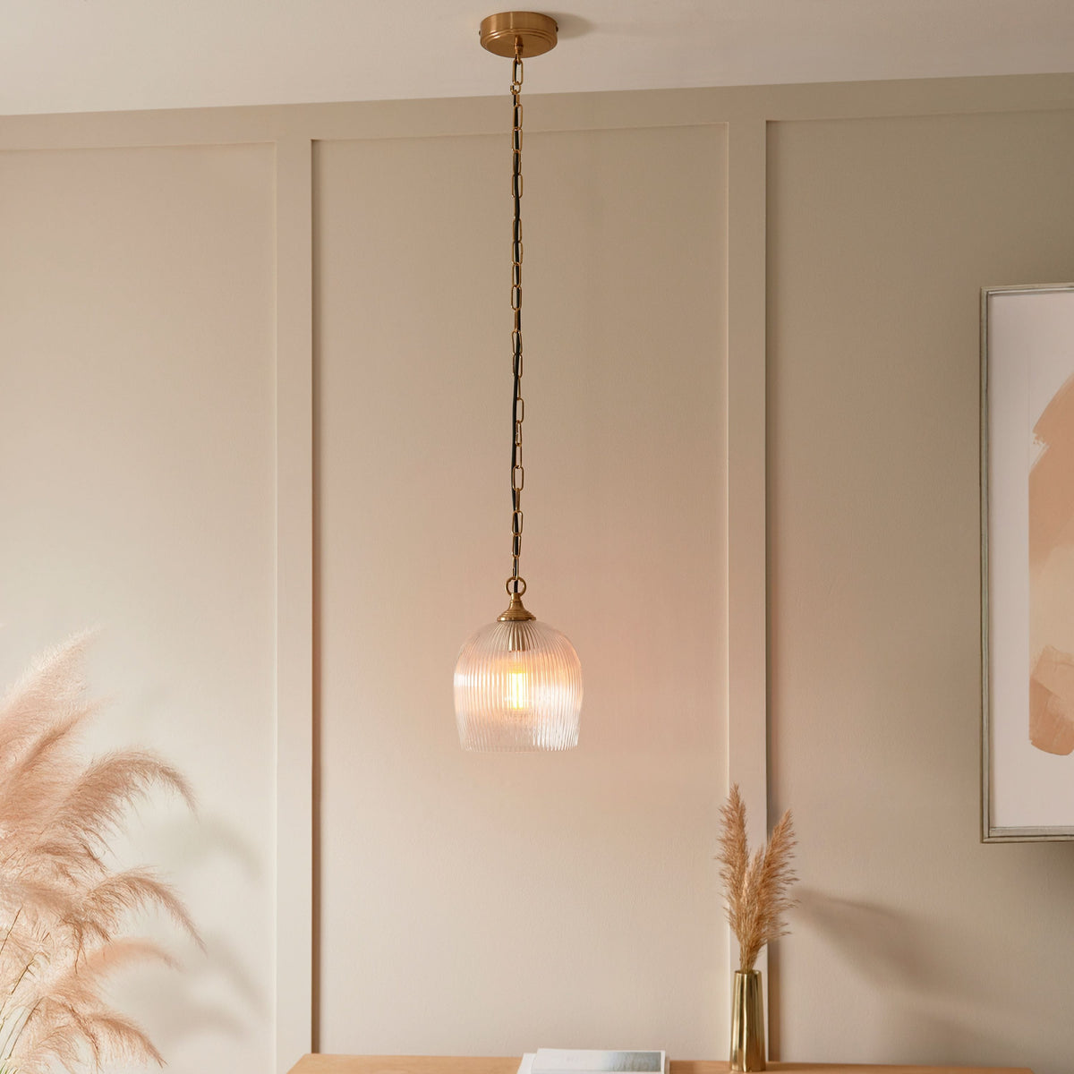 Bodhi Lighting Ashcroft Ribbed 1 Pendant Light Brushed Aged Brass House of Isabella UK