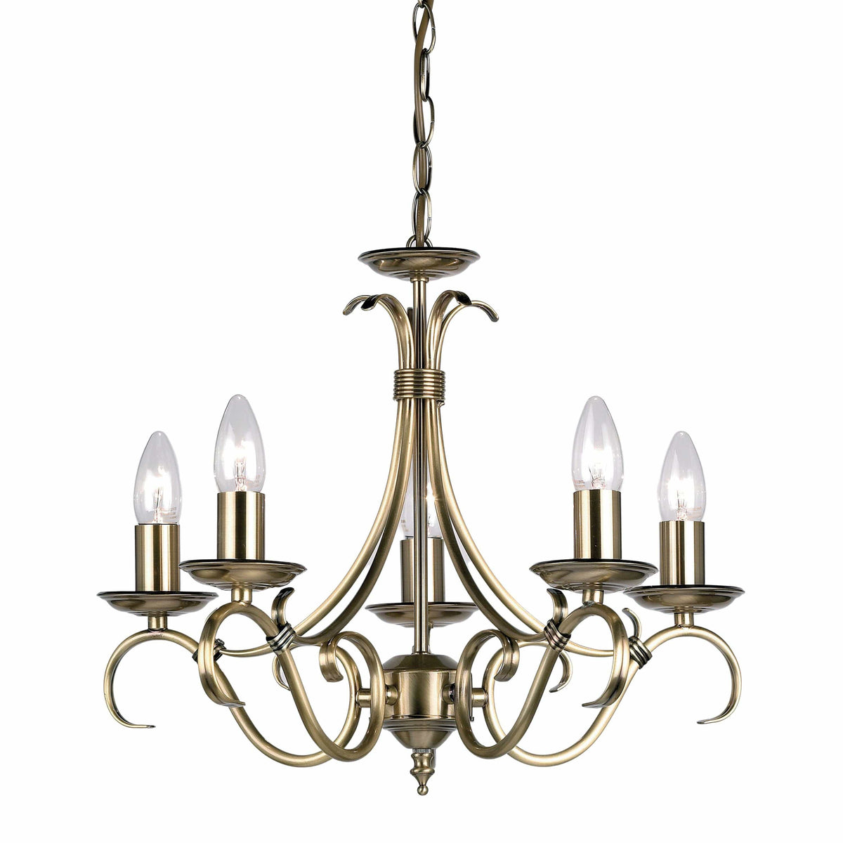 Barmouth 5 Pendant Light Antique Brass.