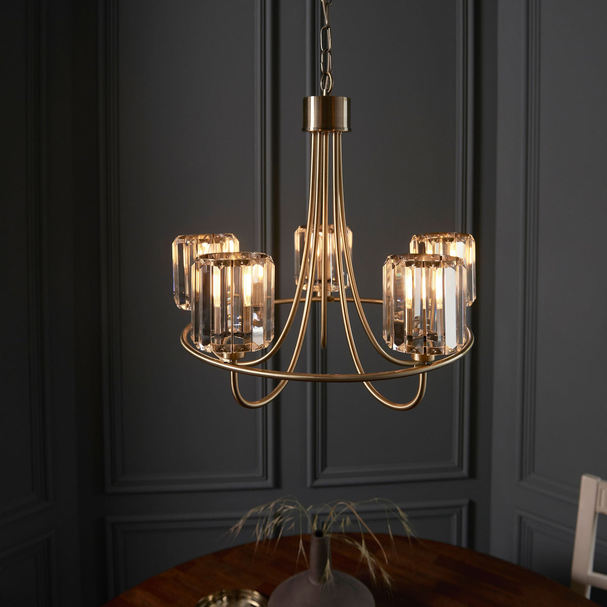 Berenice 5 Pendant Light Antique Brass.