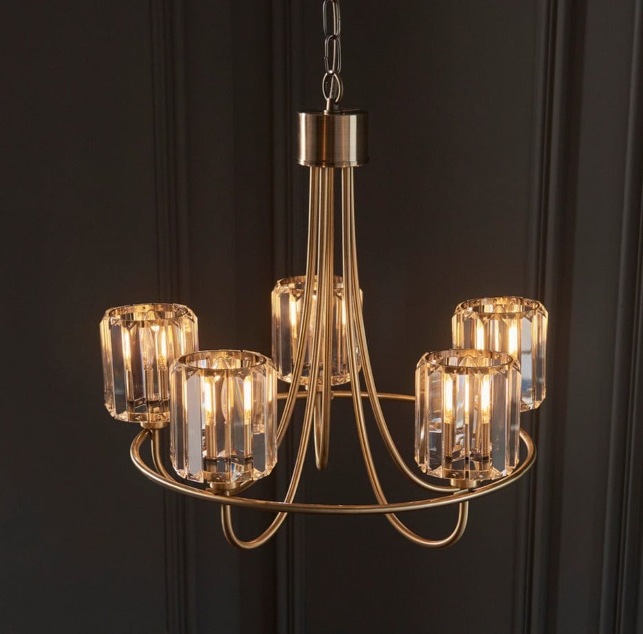 Berenice 5 Pendant Light Antique Brass.