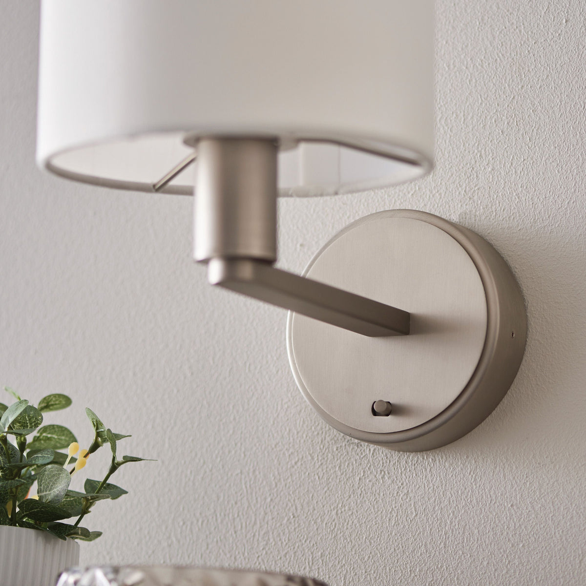 Boyn Wall Light Nickel & White Faux Silk.