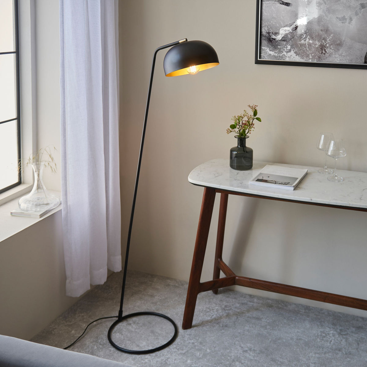 Brair 1 Floor Light Matt Black & Antique Brass.