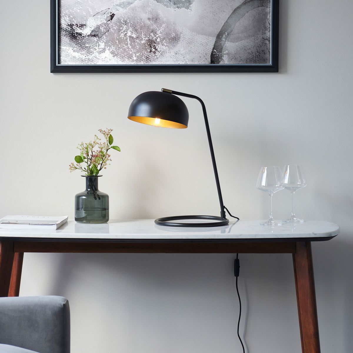 Brair 1 Table Lamp Matt Black & Antique Brass.