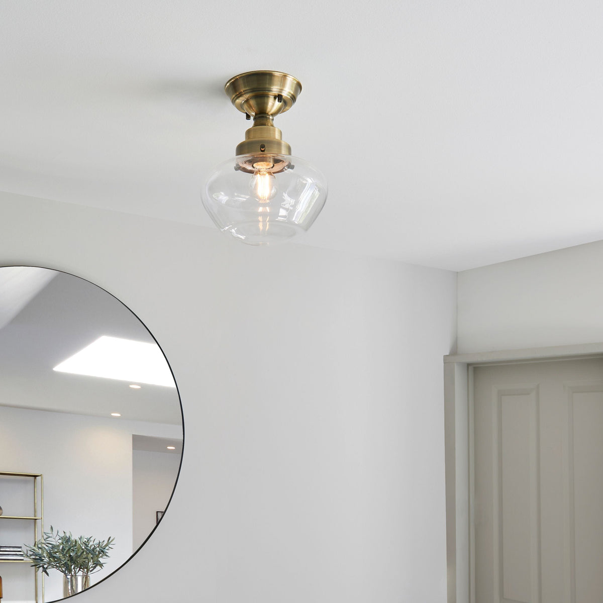 Camenbey 1 Ceiling Light Antique Brass Clear.