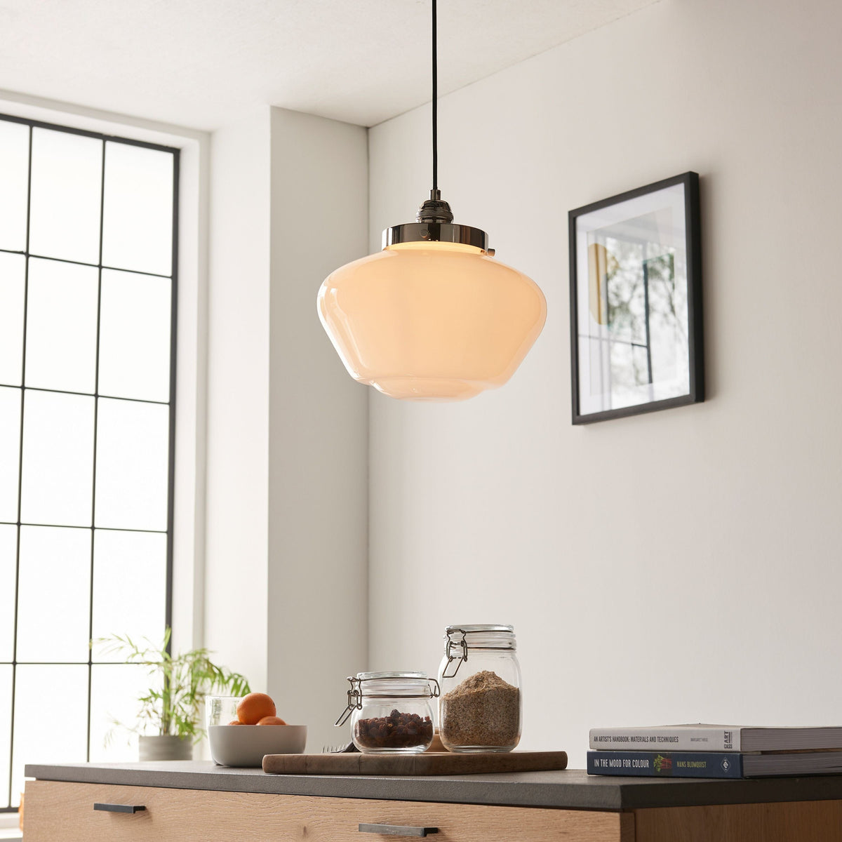 Camenbey 1 Pendant Light Bright Bickel Opal Glass.