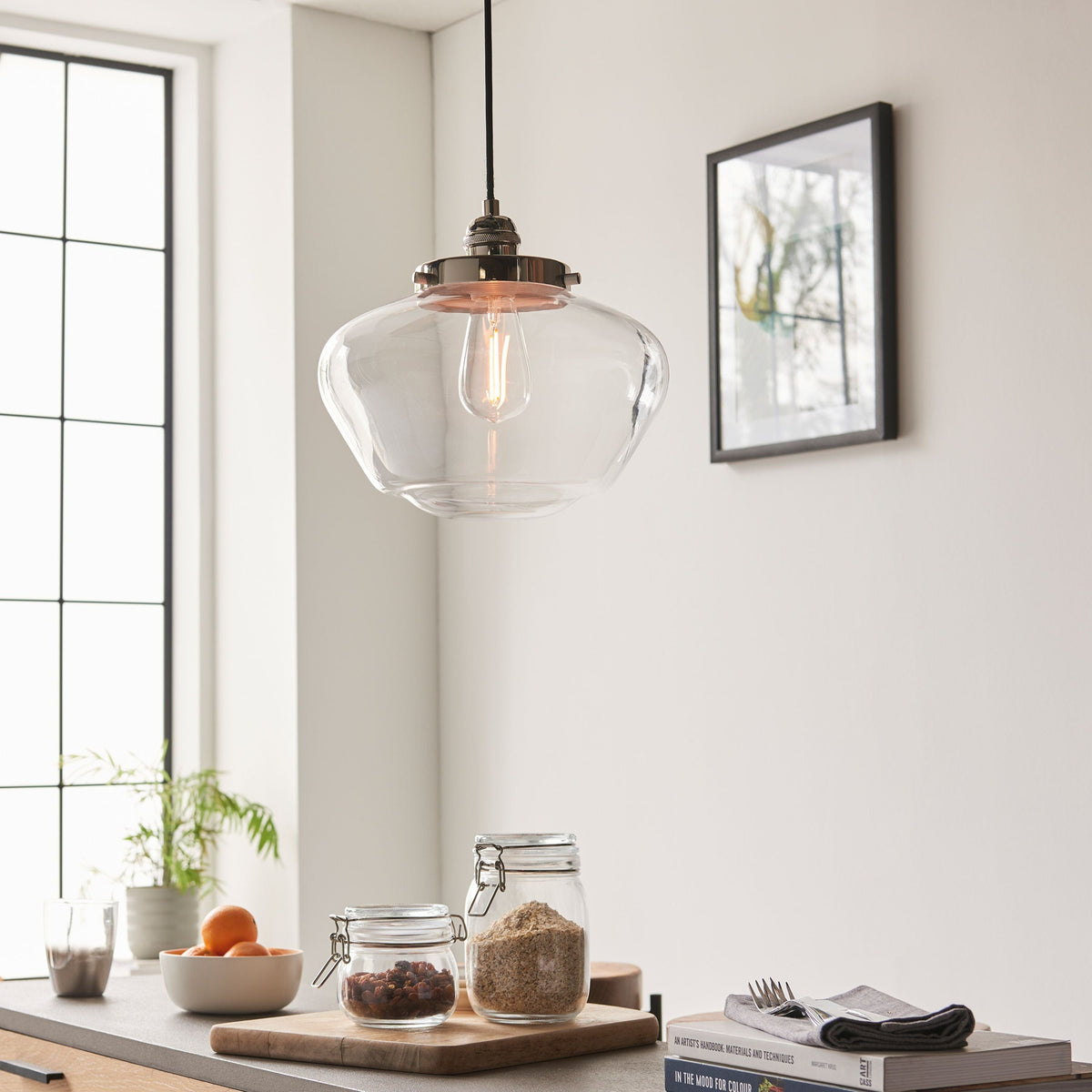 Camenbey 1 Pendant Light Bright Nickel Clear.