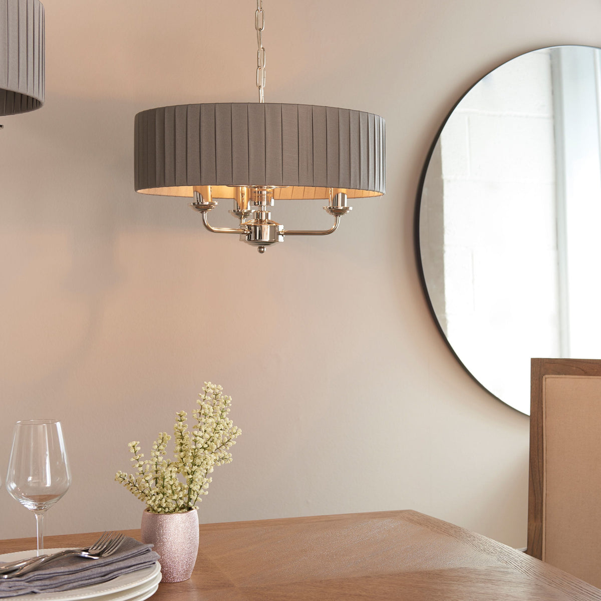 Chickerell 3 Pendant Light Nickel & Charcoal 300-760mm.