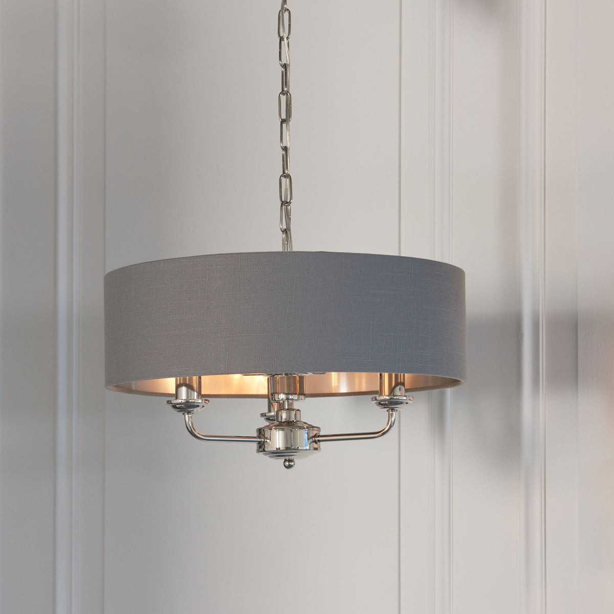 Chickerell 3 Pendant Light Nickel & Charcoal 350-1200mm.